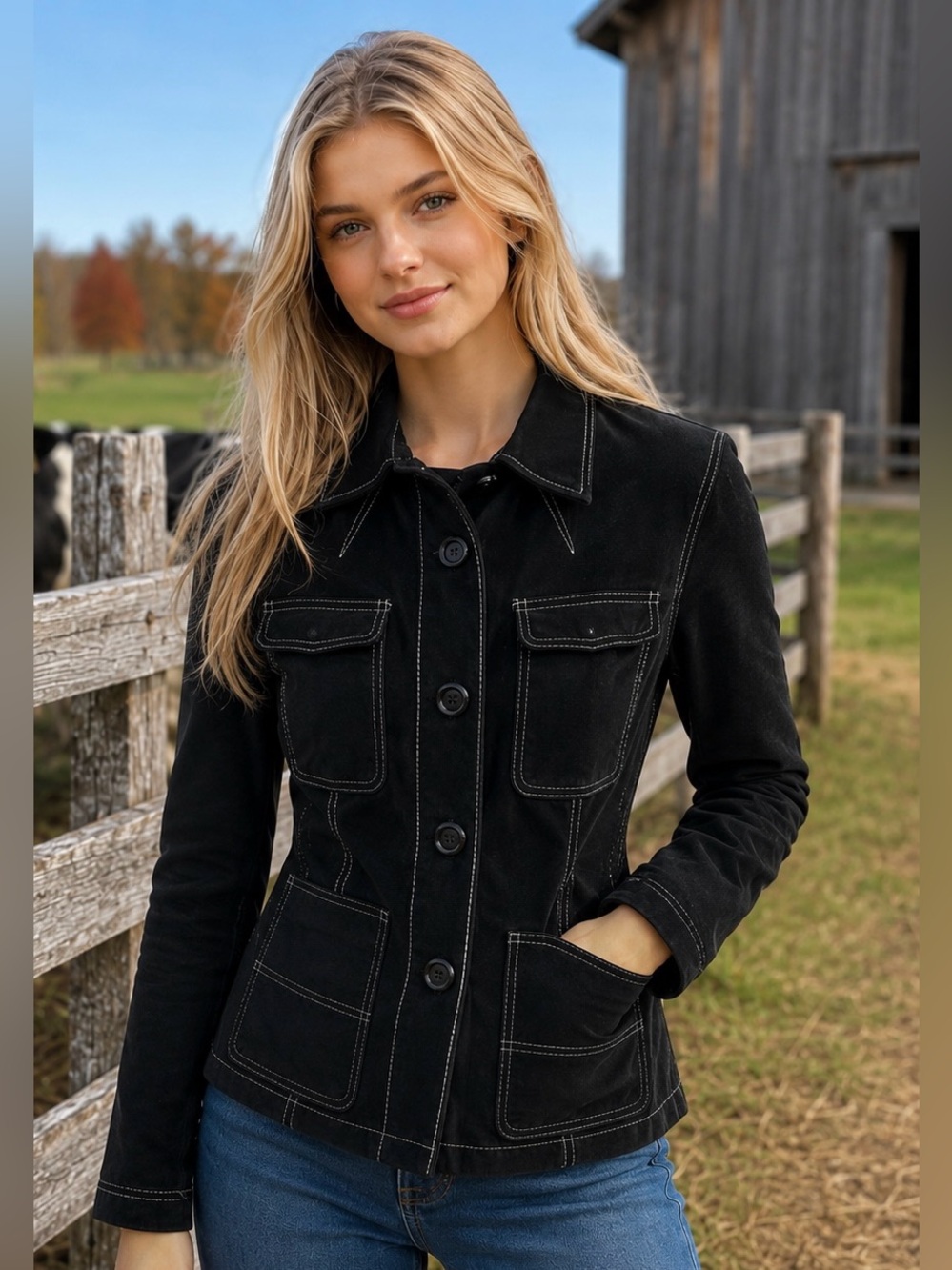 INC International Concepts Suede Jacket Womens M Black Contrast Stitch Y2K Boho